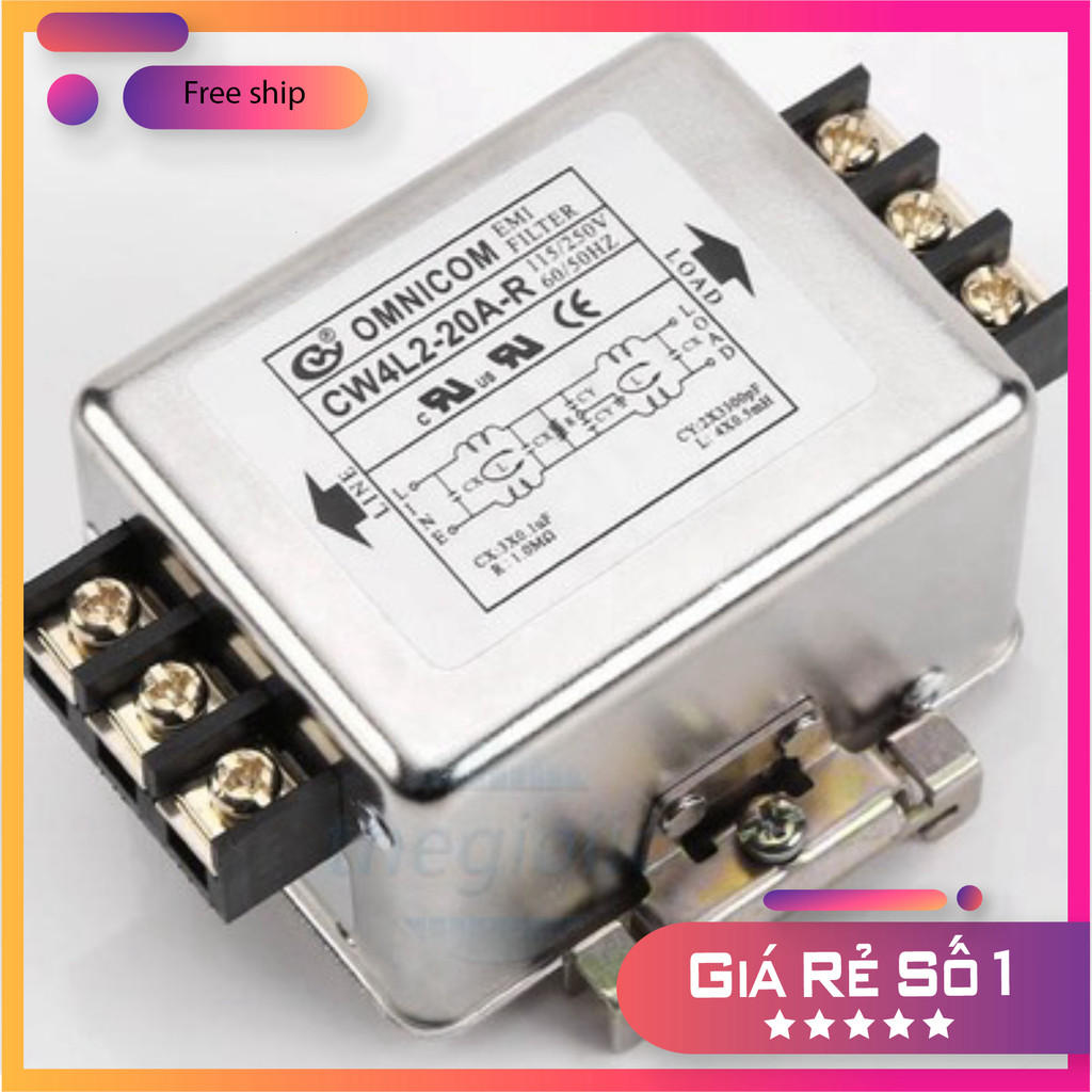 CW4L2-20A-R Bộ Lọc Nguồn 1 Pha 20A 115/250V Gắn Ray Thế Giới Chip