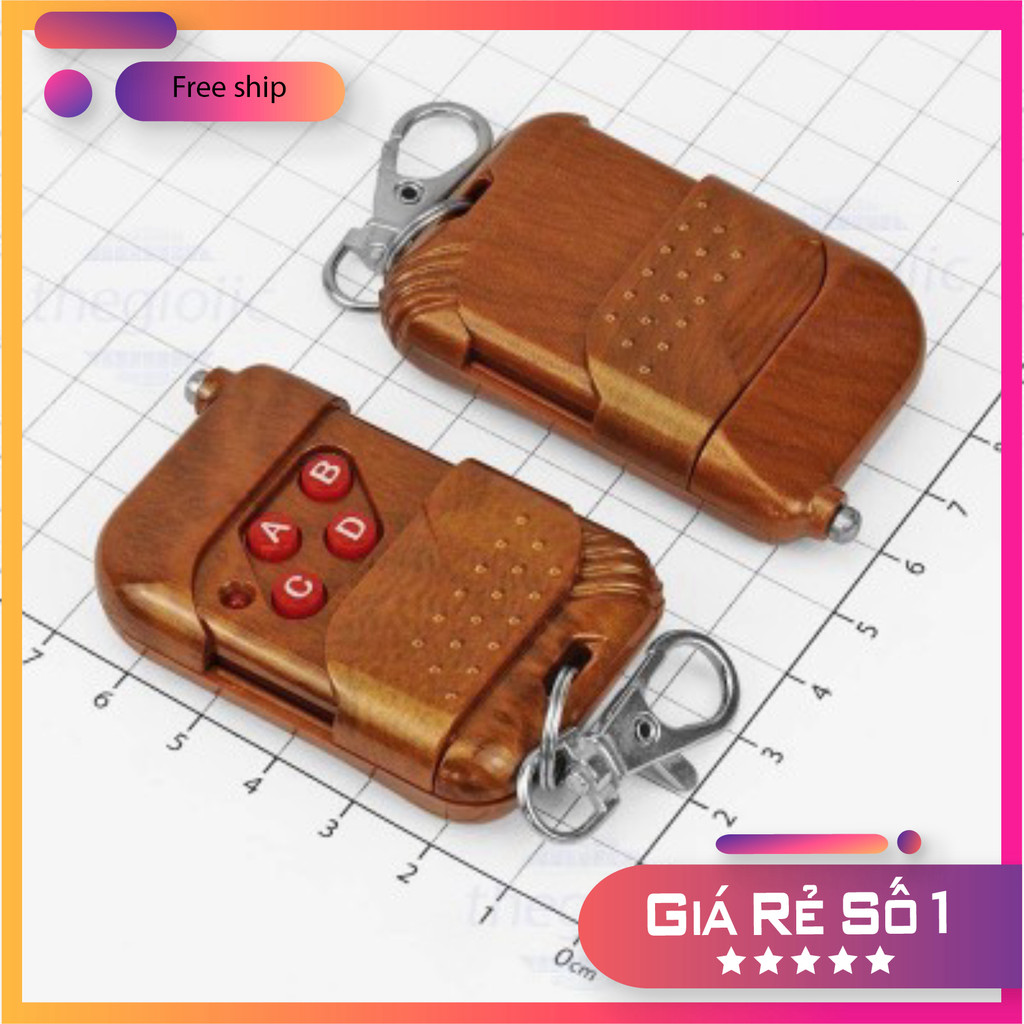 Remote 433Mhz Fixed Code 4 Nút ABCD Màu Gỗ EV1527 Thế Giới Chip