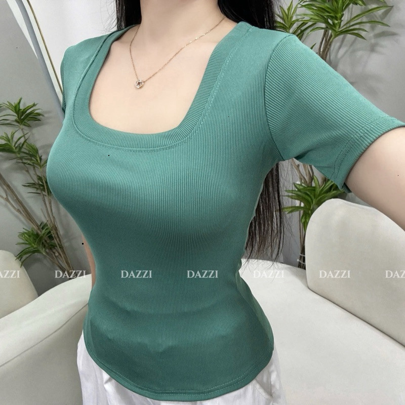 Áo Thun Nữ Cổ Vuông DAZZI BRAND - Babytee Gân Tăm - Ao Om Body Chiết Eo áo phông chất đẹp mẫu mới 20