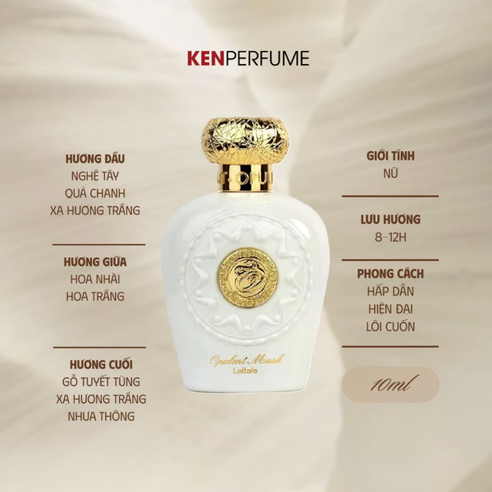 10ML Lattafa Opulent Musk EDP | Nước Hoa Nữ | KenPerfumeVN