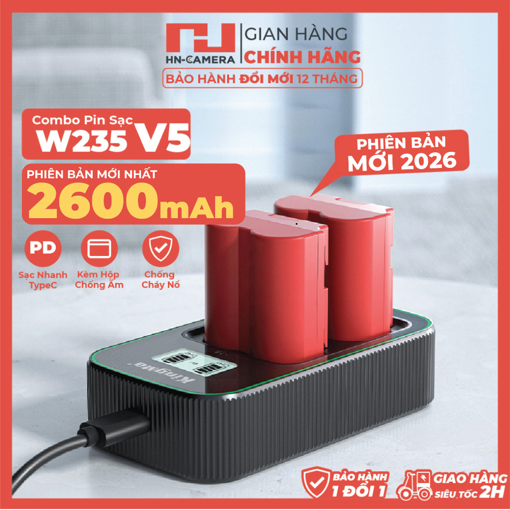 Bộ Sạc Đôi Và 2 Pin KingMa W235 2600mAh Sạc Nhanh Cho Fujifilm X-T4/XT-5 ( Bản Mới 2600mAh)