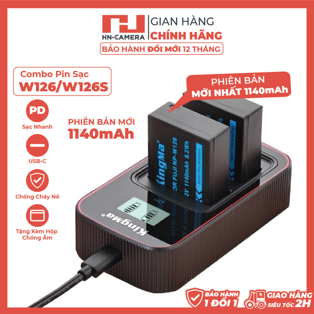 Bộ Sạc đôi và 2 Pin NP-W126/W126S Fujifilm ( Phiên bản mới 2026)