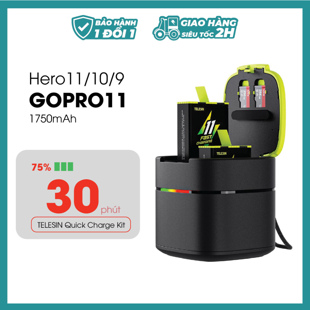 Hộp Sạc Pin Sạc Nhanh Telesin Fast cho Camera hành động Gopro 11, 10, 9