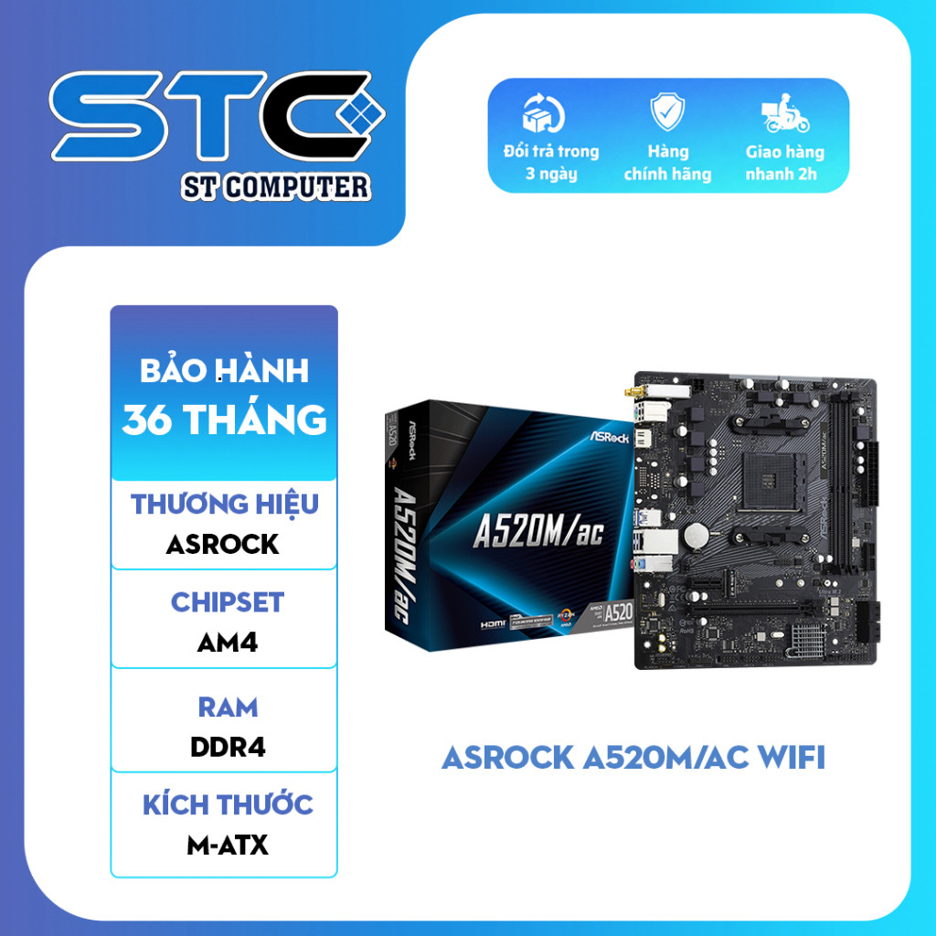 [New] Mainboard ASrock A520M/ac WIFI - Hàng Mới 100% - Bảo hành 36 Tháng