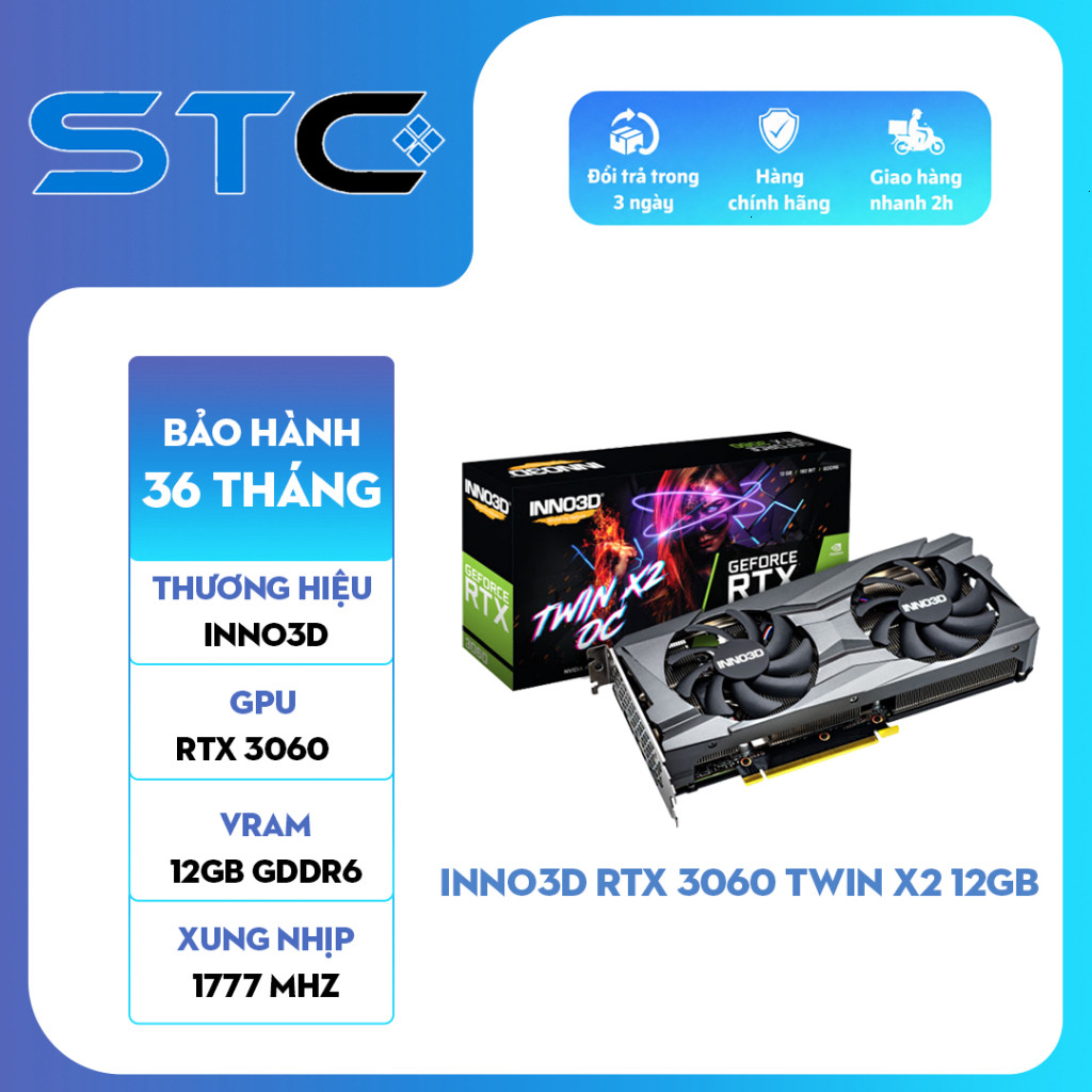[New] Card Màn Hình INNO3D GEFORCE RTX 3060 TWIN X2 12GB - Hàng mới 100% - Bảo hành 36 Tháng