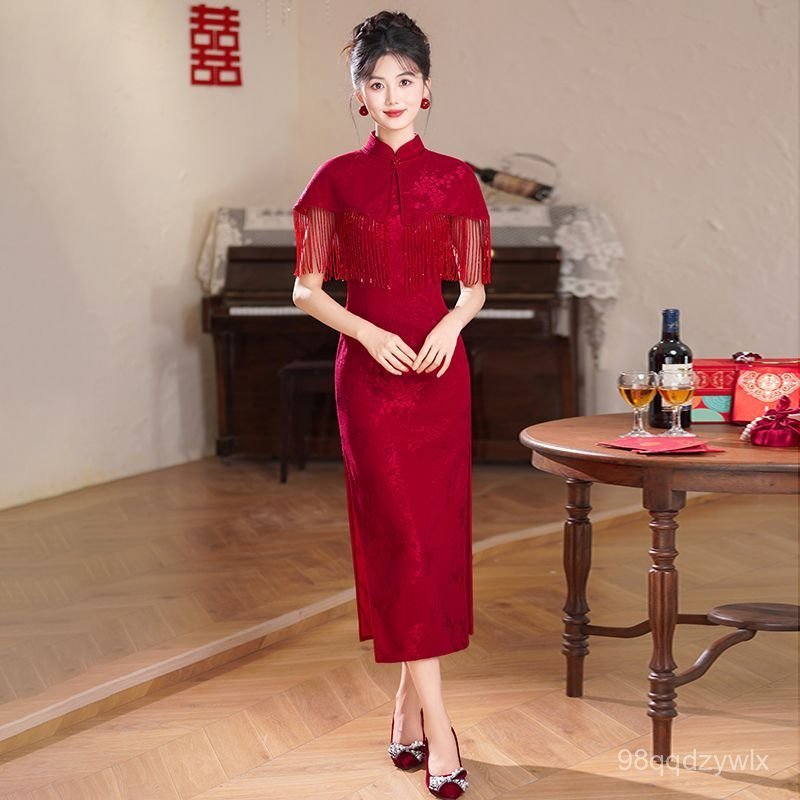 Khăn choàng, áo dài đính hôn, váy đăng ký kết hôn mới của cô dâu, váy đỏ cải tiến kiểu Trung Quốc mớ