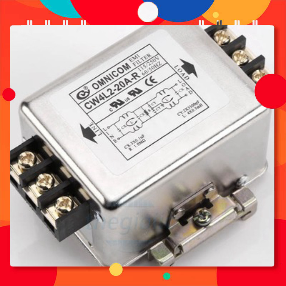 CW4L2-20A-R Bộ Lọc Nguồn 1 Pha 20A 115/250V Gắn Ray TechParts Việt