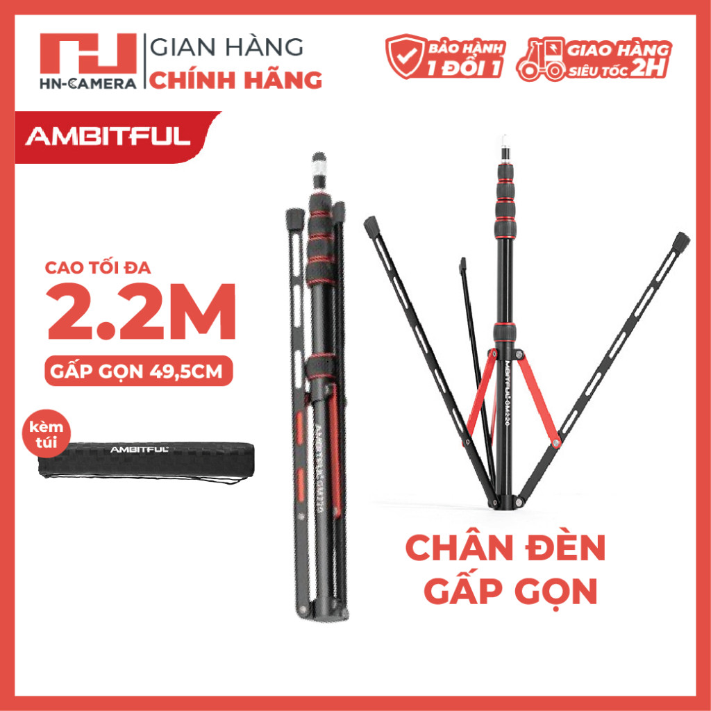 Chân Đèn Gấp Gọn Ambitful GM220 220Cm Siêu Gọn Nhẹ Cho Đèn Quay Phim