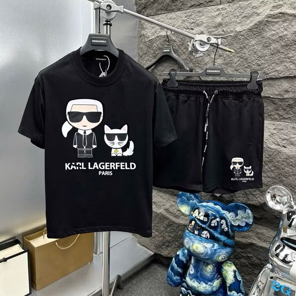 💝HOT💝 Bộ quần áo hè KARL ông già nam nữ-bộ quần Áo Phông Hè KARL & Bé Mèo 5D Sắc Nét - Cotton Cao Cấp