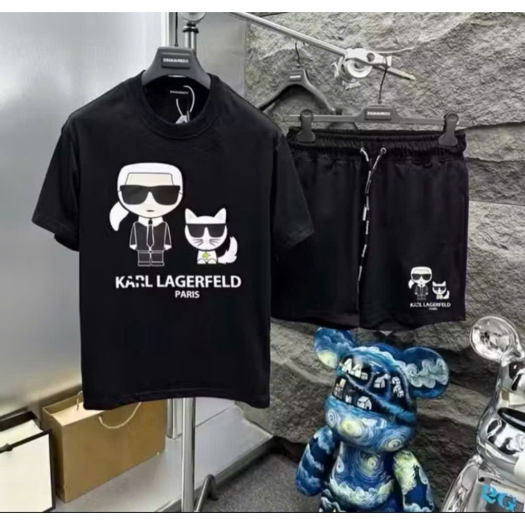 💝HOT💝 Bộ quần áo hè KARL ông già nam nữ-bộ Cộc Tay Nam 5D Siêu Chất In Hình Ông Già Chú Mèo Đeo Kính