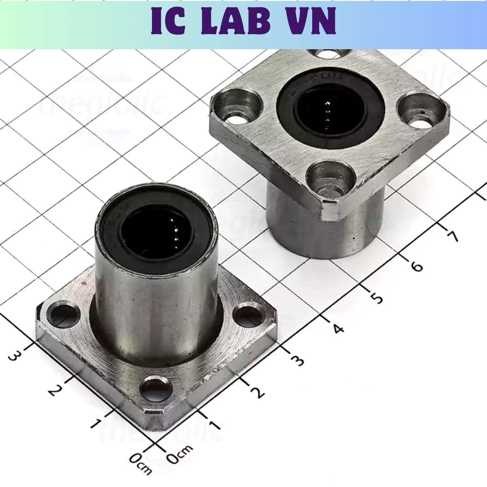 LMK12UU Bi Trượt, Con Trượt Mặt Bích Vuông Lỗ Trục 12mm, Đường Kính Ngoài 21mm, Dài 30mm Ic Lab VN