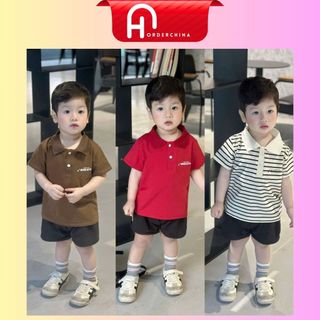 Set 3 áo polo Breath màu đỏ, nâu, sọc đen chất cotton không nhăn cho bé trai - HNOrderChina