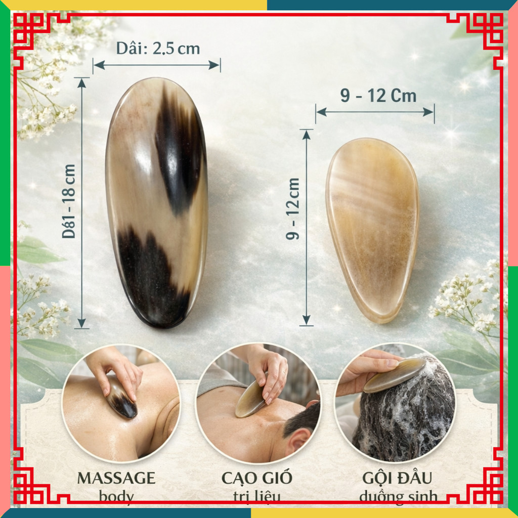 {đủ size} 👉 1/2 Ống Gió Sừng Cạo Gió – Nửa Thìa Massage GuaSha Diện Chẩn Sừng Trâu Tự Nhiên
