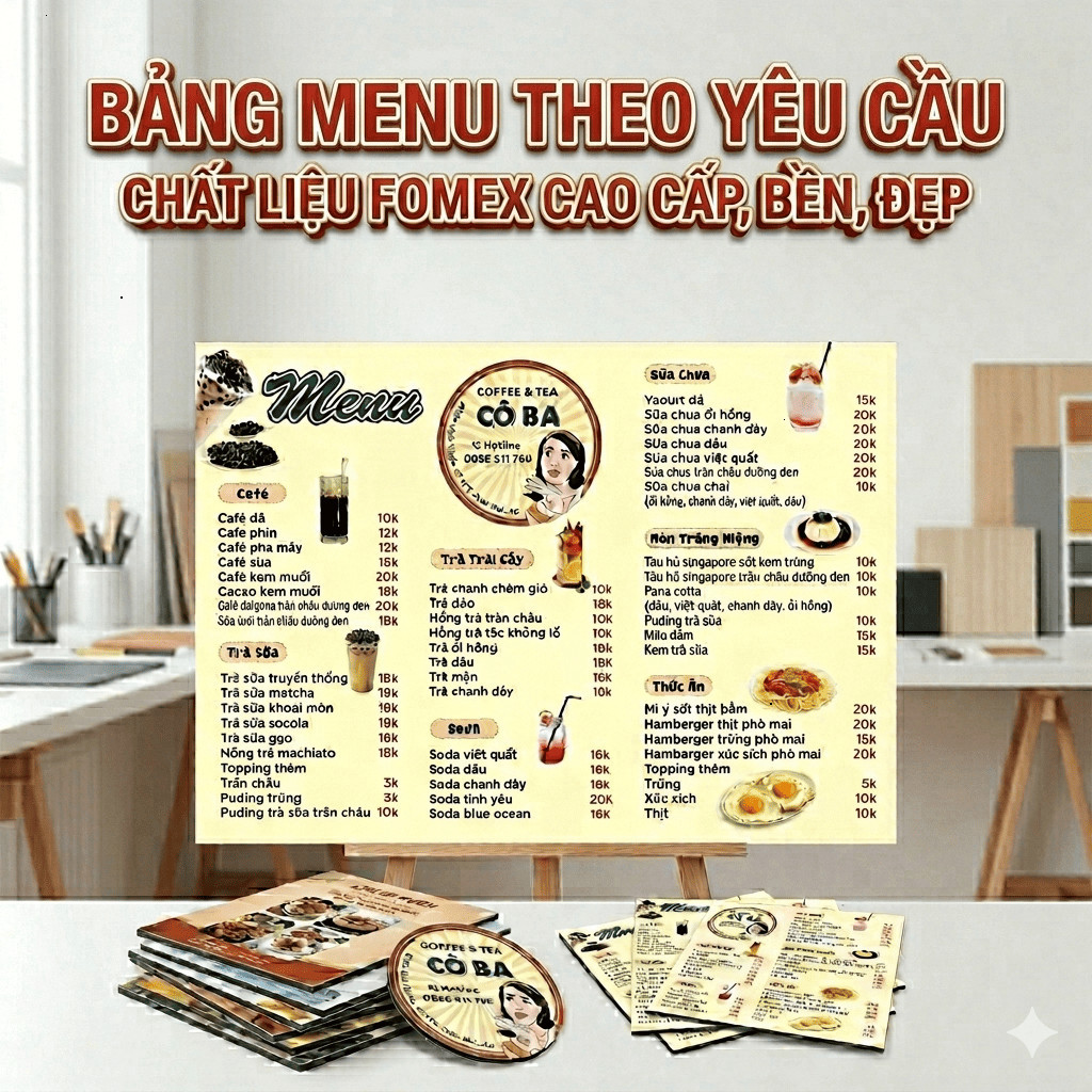 [Miễn Phí Thiết Kế] Bảng Menu Quán Cafe, Quán Ăn Chất Liệu Fomex, Màu In Sắc Nét Chống Thấm - In Men