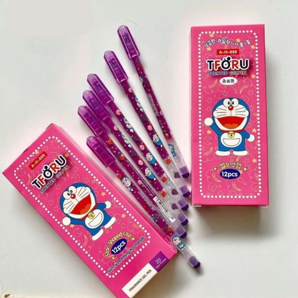 LEAFBOOK HỘP 12 Cây Bút Viết Gel Nước Mực Nho Thơm Ngòi 0.38mm Thoru/ Tforu Doreamon AH888 / VS999 M