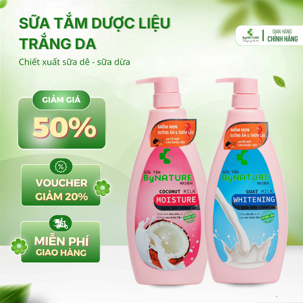 Sữa Tắm Dược Liệu Trắng Da ByNature Chiết Xuất Tinh Chất Sữa Dê, Dừa Giúp Làn Da Mịn Màng Sáng Khỏe