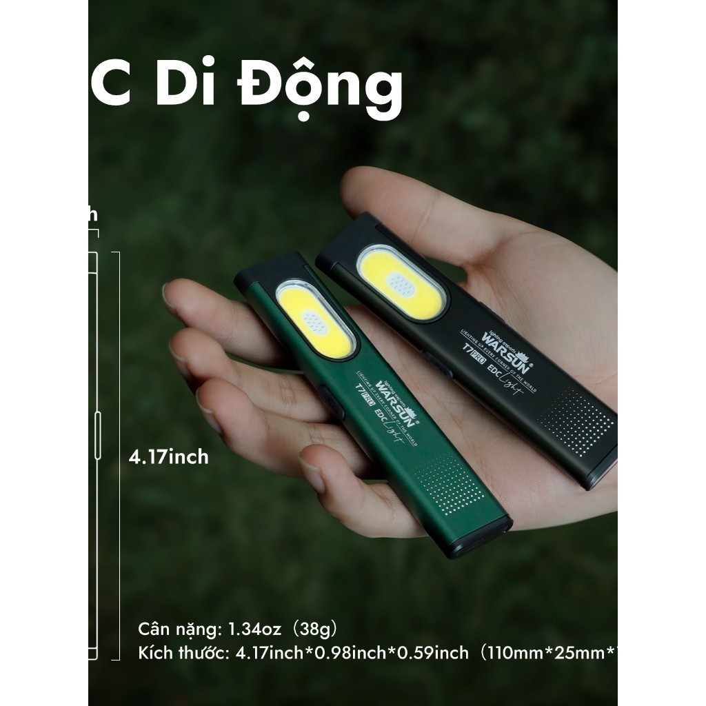 【new】 Đèn pin Warsun T7 EDC USB-C sạc lại được, đèn LED mini di động, chức năng từ tính