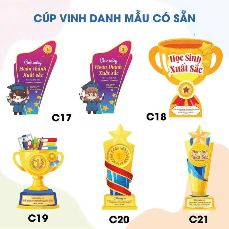 [yêu cầu] Cúp Gỗ In UV Theo Yêu Cầu – Cúp Trao Giải, Vinh Danh Học Sinh, Nhân Viên