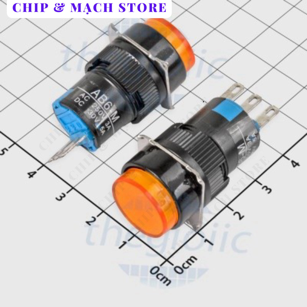 [2 Cái]- LA16-11 Nút Nhấn Nhả 16mm 3 Chân Màu Vàng Chip & Mạch Store