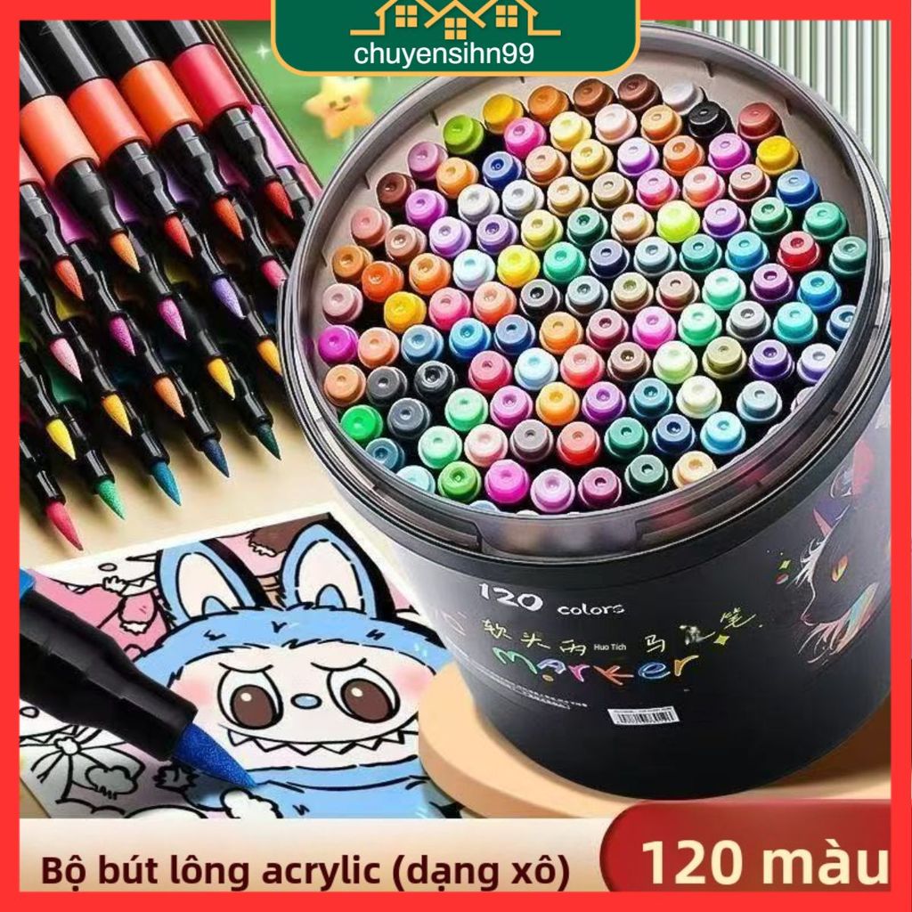 Bộ Bút Sơn Màu Acrylic Marker 120 Màu Hộp Nhựa Vẽ Được Trên Mọi Chất Liệu, Xô 120 màu