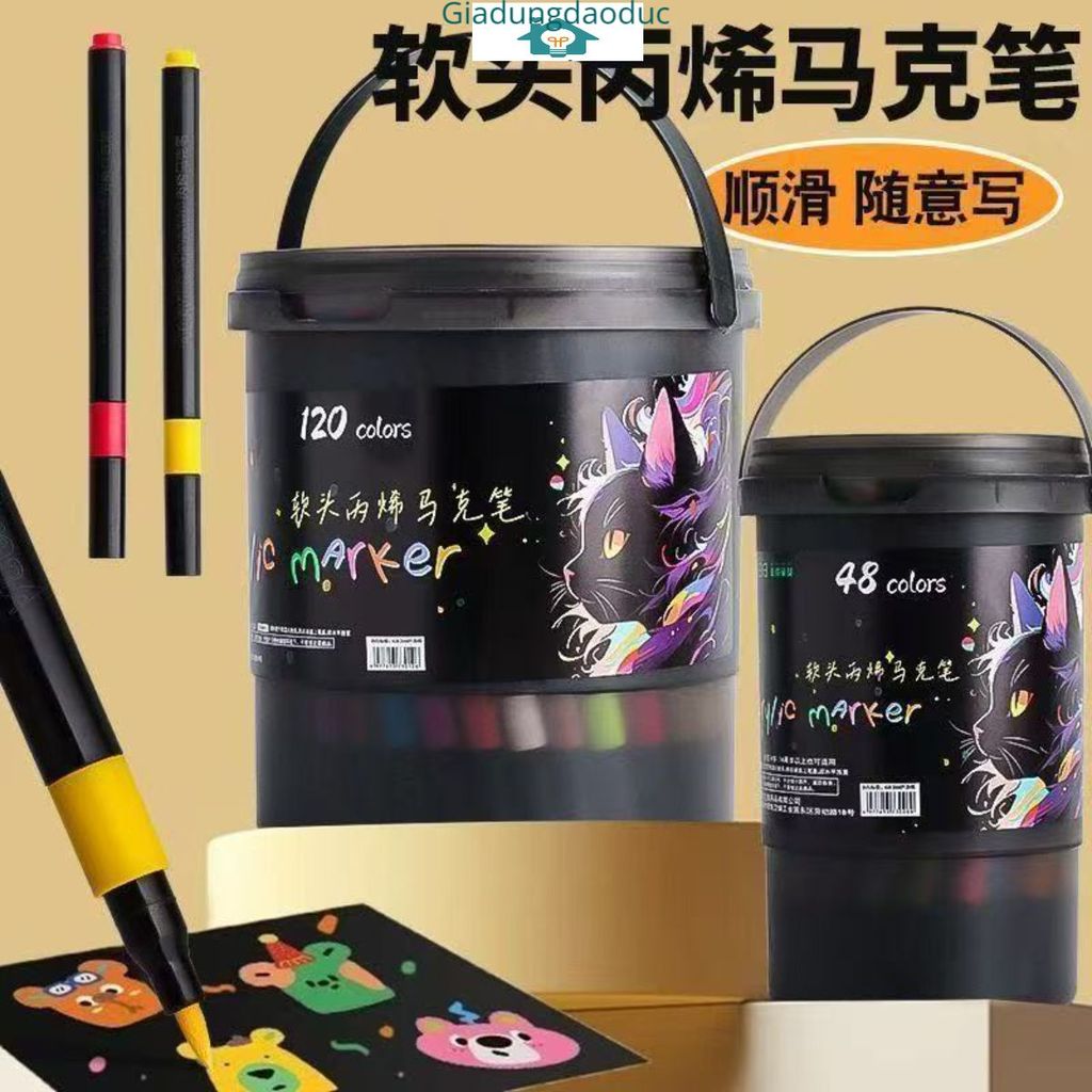 Hộp 120 Bút Màu Acrylic Marker Đầu Mềm - Bút Màu An Toàn Cho Bé Thỏa Sức Sáng Tạo, Xô 120 Màu bút dạ