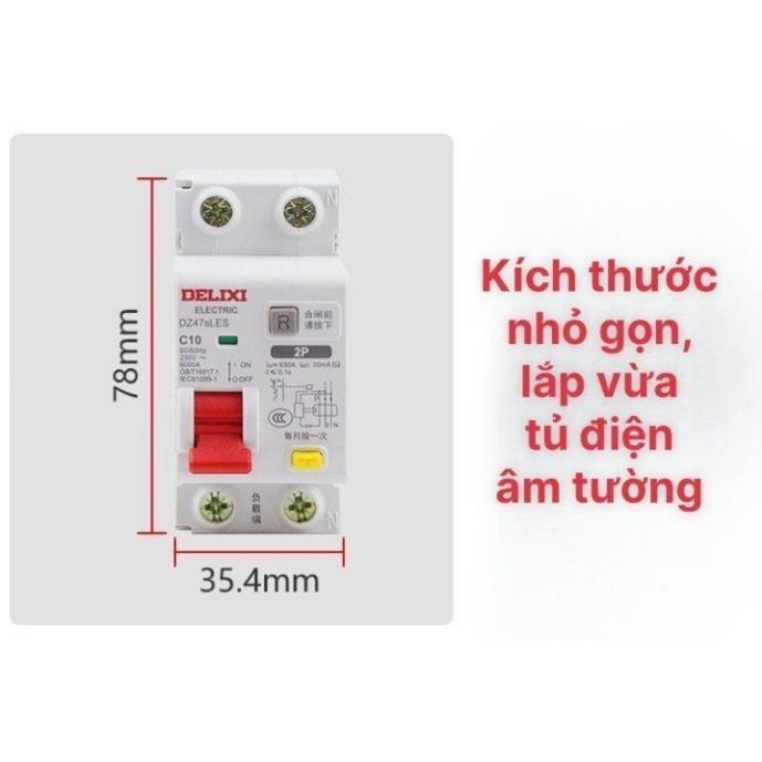 RCBO Aptomat chống giật, chống rò, chống quá tải DZ47sLES Loại 2p ngắt cả pha lửa và pha mát