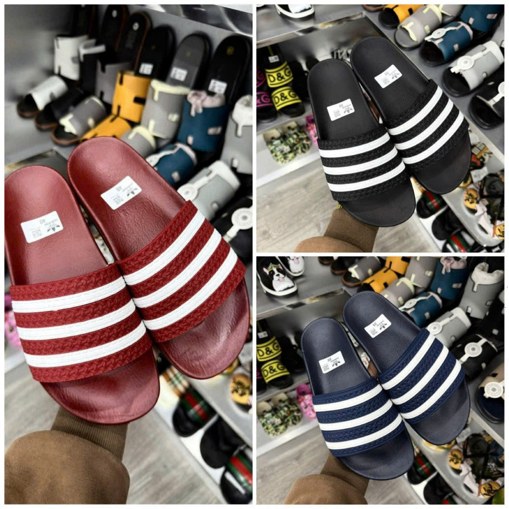 Dép Quai Ngang ADIDAS 3 Sọc Trắng Đen Nam Nữ Đế Cao Su Đúc -