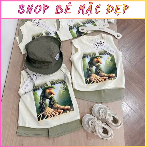 Set bộ đùi sát nách Brr Brr Patapim chất cotton tàu mềm mát màu xanh cá tính - shopbemacdep