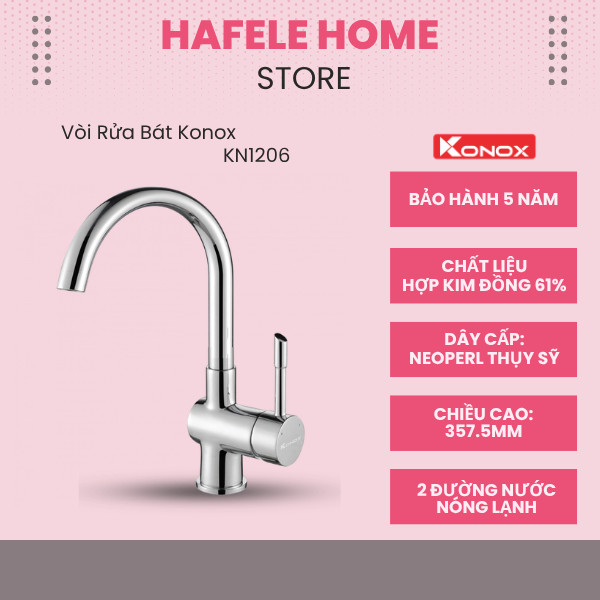 Vòi Rửa Bát Konox KN1206 - Hợp Kim Đồng Mạ PVD Chrome 5 Lớp - Sáng Bóng - Chống Bám Vân Tay