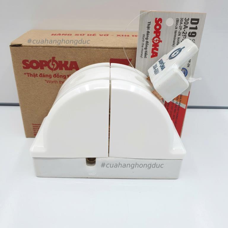 Cầu Dao Đảo 1 Pha 30A 2P 600V 2N Đế Sứ Màu Đen D19(A) Màu Trắng D19 SOPOKA