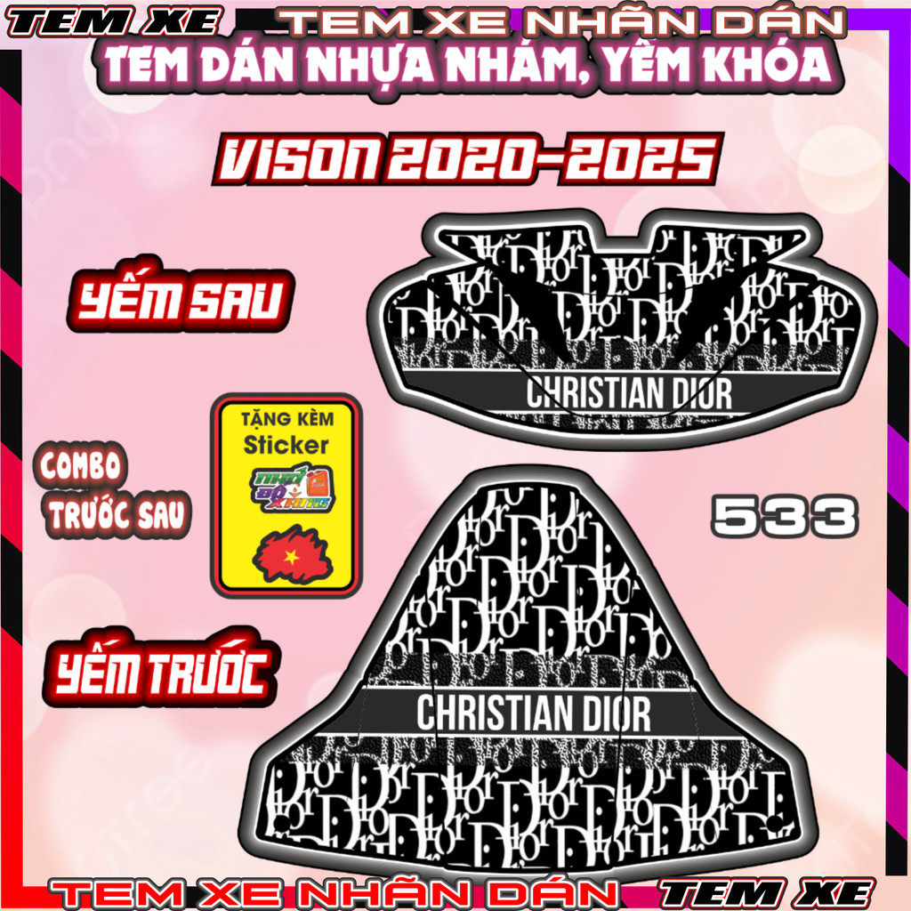 Combo Tem Dán Yếm Khóa VISION 2020-2025 hello kitty Tom And Jerry Nhãn Dán sticker
