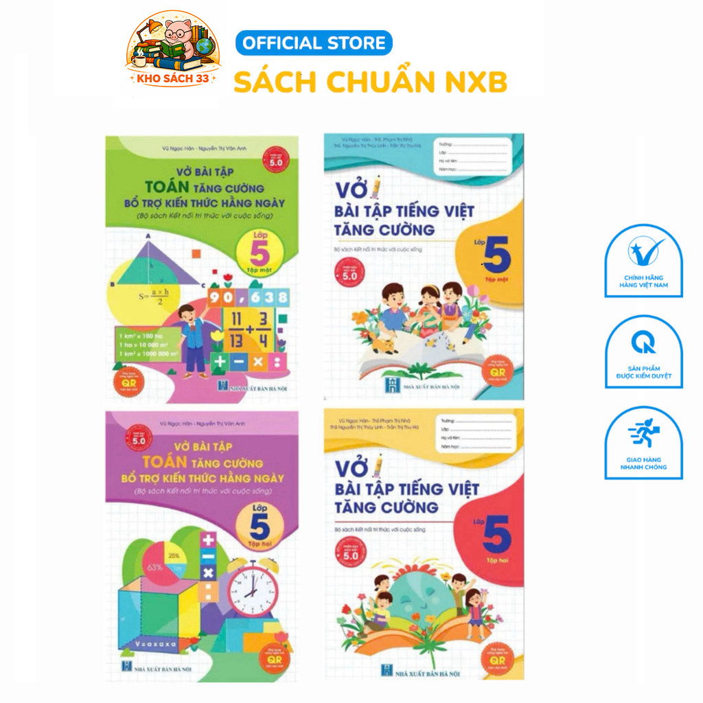 Sách - [Lớp 5 - Kết nối tri thức] - (Bộ 4 quyển ): Vở bài tập Toán, Tiếng Việt tăng cường lớp 5 (tập