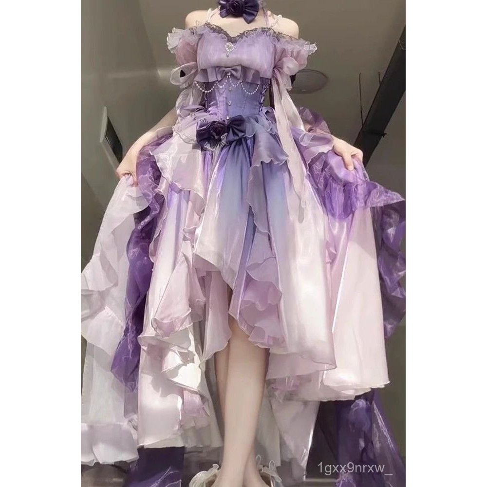 Váy màu tím gradient với phần trước ngắn và phần sau dài. lolita Váy, đầm, váy hoa, Lolita, nàng tiê