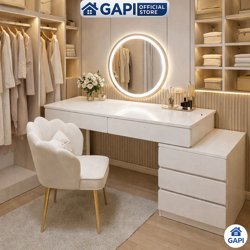 Bàn Trang Điểm GAPI Không Gương Hiện Đại Kèm Tủ Tiện Lợi - GM142