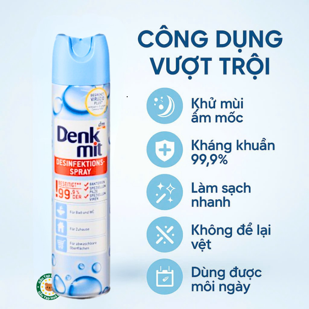 Khử Trùng Denkmit 400ml - Ngăn Mùi, Bão Hoà Khuẩn, Sạch Sẽ Bề Mặt."