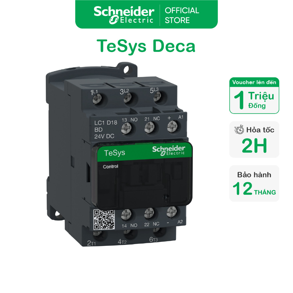Khởi động từ - 3P(3NO) - Coil 24VDC - Schneider Electric - LC1D09BD LC1D12BD LC1D18BD