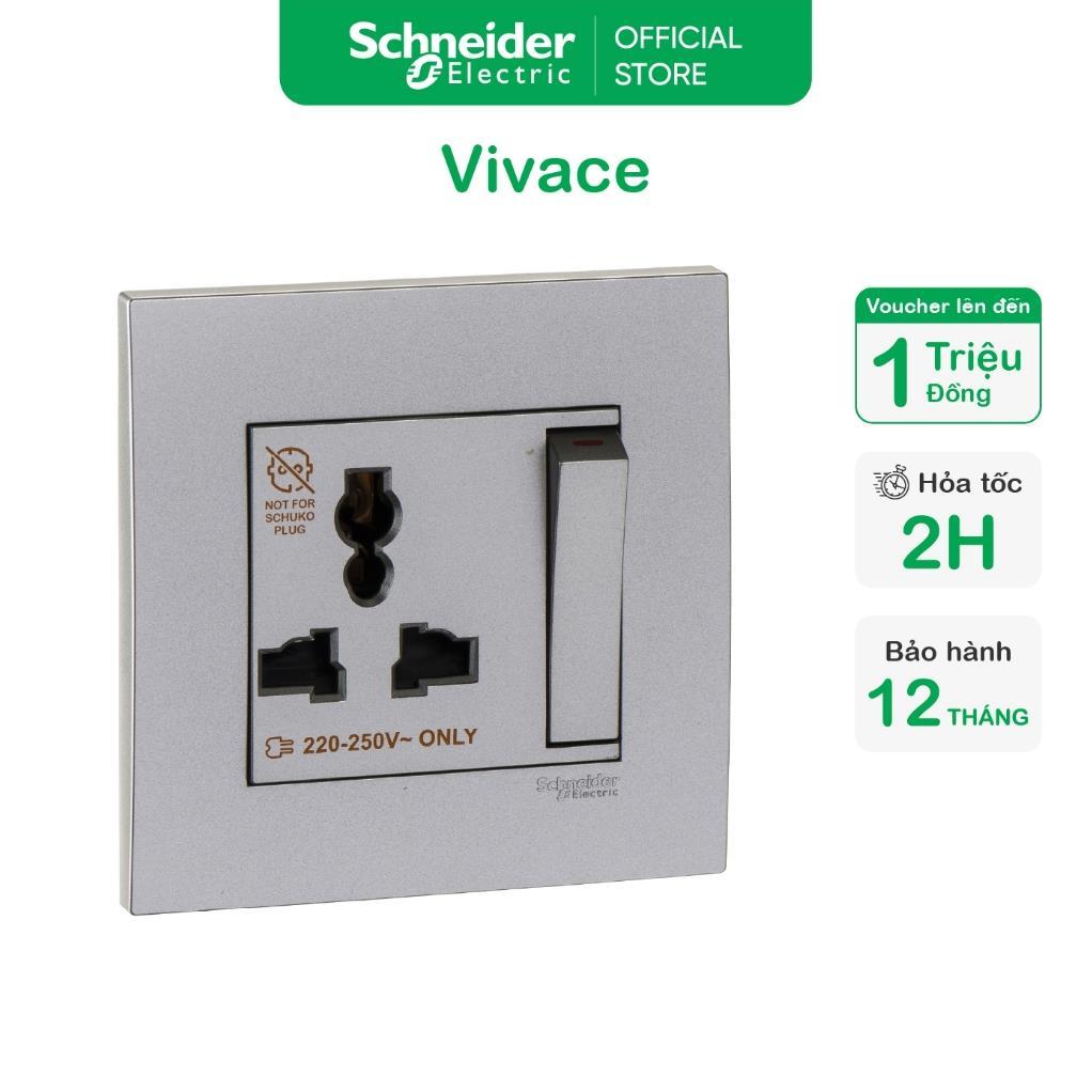 Ổ cắm đơn đa năng 13A màu Trắng/ Xám Bạc Vivace - Schneider Electric - KB113LS_AS_G19