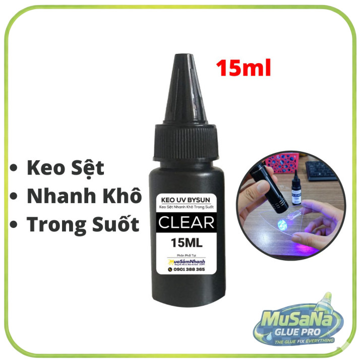 Keo UV Bysun Trong Suốt Dán Kính, Dán Thép, Dán Mica BySun Clear BB010 15ml