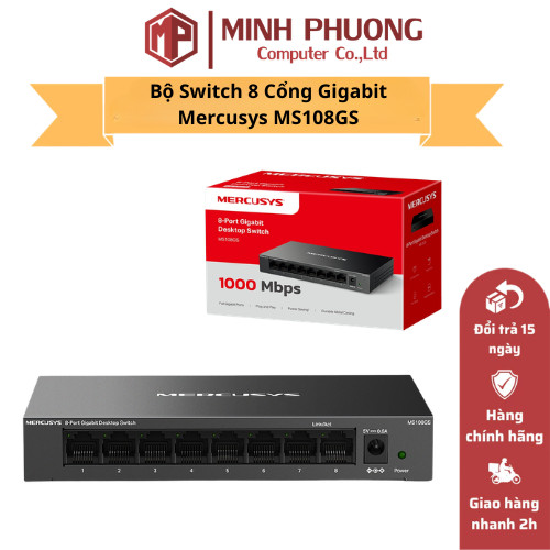 Bộ Switch 8 Cổng Gigabit Mercusys MS108GS - Vỏ Kim Loại, Tốc Độ 10/100/1000Mbps, Cắm Và Chạy