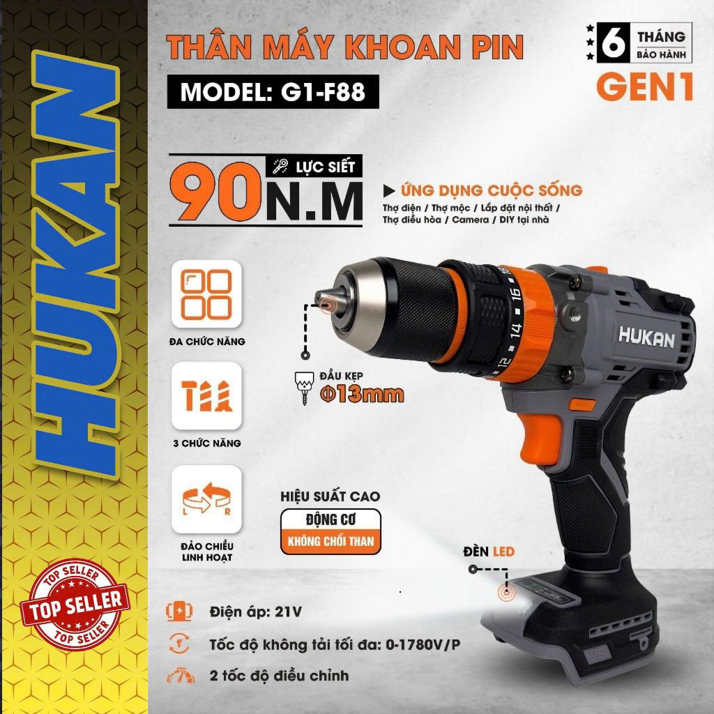 Xả kho THÂN MÁY KHOAN PIN Hukan  13MM – F G1-F88 , Máy khoan không chổi than