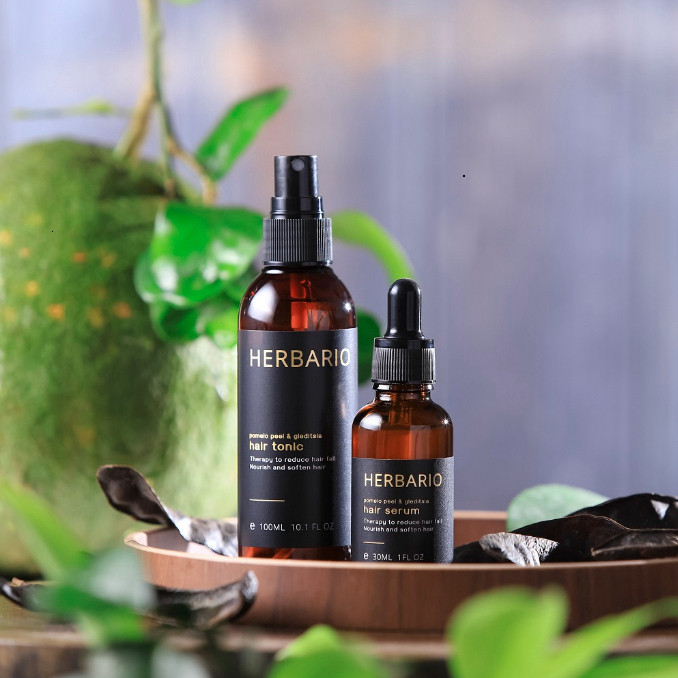 Combo nước xịt dưỡng tóc vỏ bưởi & Bồ kết herbario 100ml + Serum mọc tóc vỏ bưởi & Bồ kết herbario 30ml