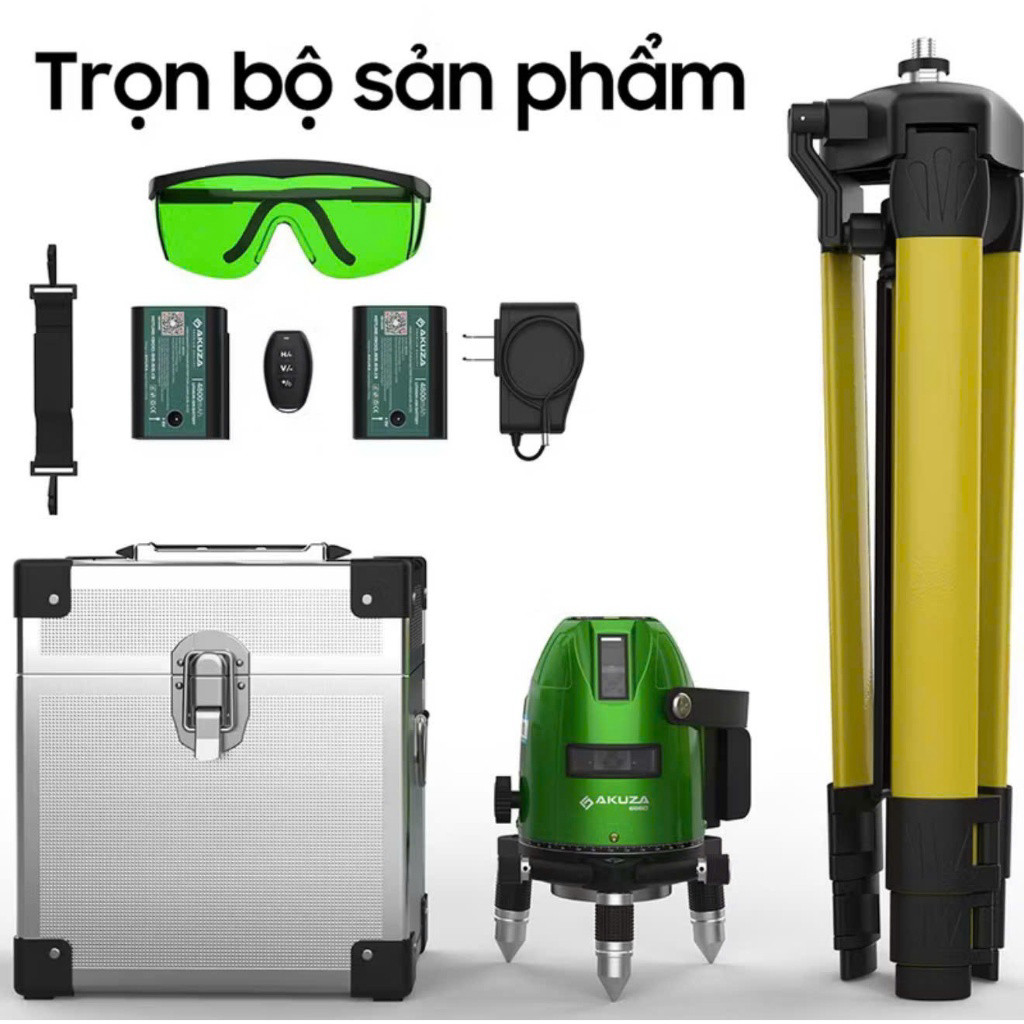 Chính hãng Máy cân bằng laser  tia xanh đế xoay tự động Akuza 686 bóng Led siêu sáng