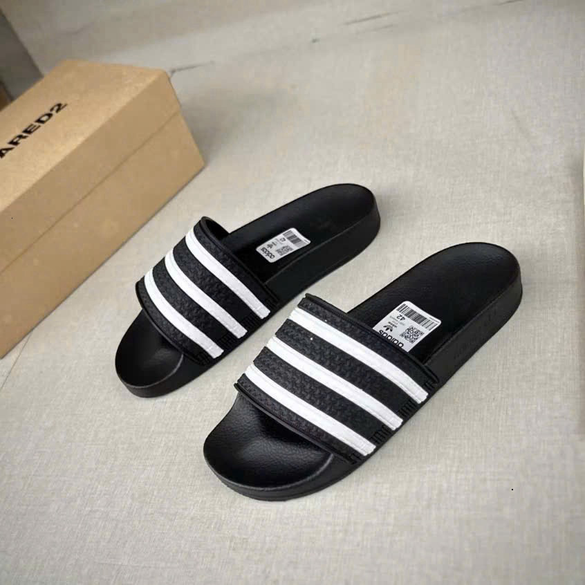 Dép Quai Ngang ADIDAS 3 Sọc Trắng Đen Nam Nữ Đế Cao Su Đúc