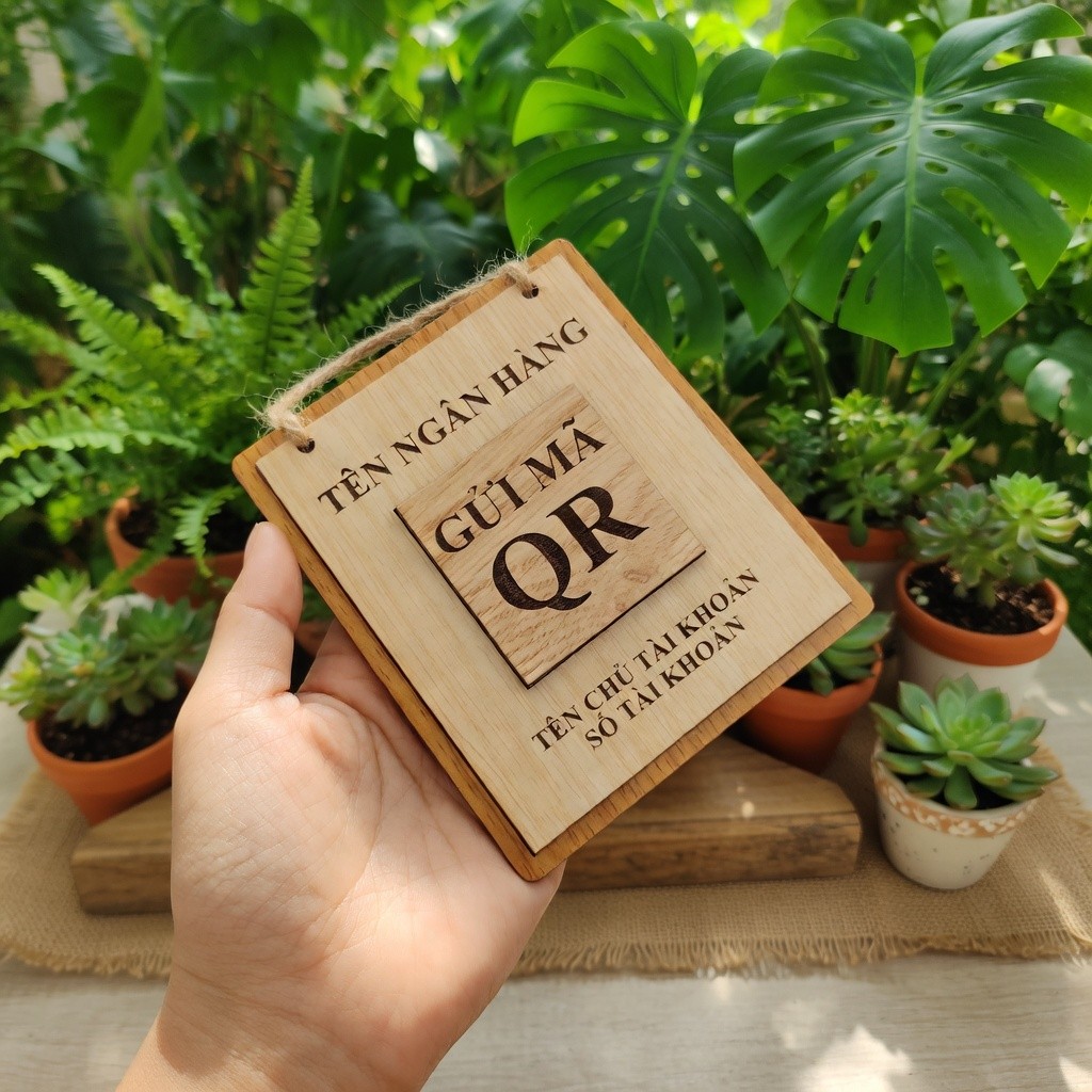 Bảng gỗ khắc mã QR Code để bản , bảng thanh toán treo đặt theo yêu cầu