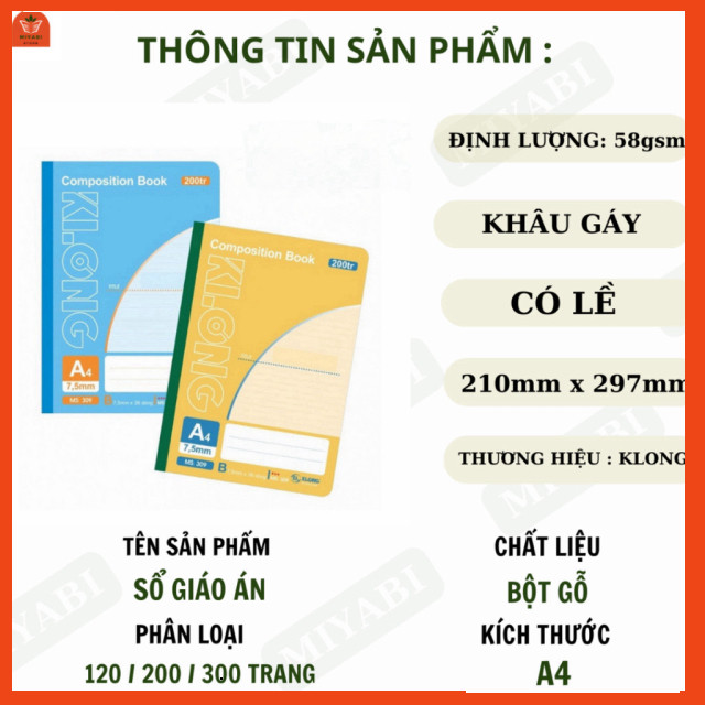 Sổ giáo án a4 200 trang kẻ ngang Klong - sổ a4 học sinh