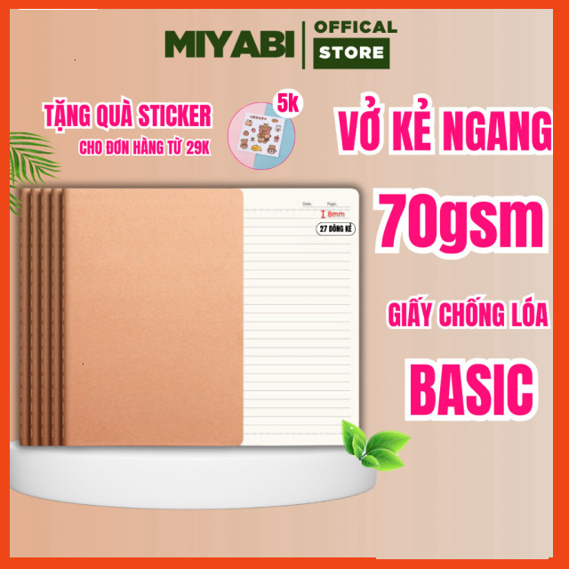 Vở kẻ ngang 72/120 trang 80gsm B5 BASIC chống lóa mắt , tập vở kẻ ngang học sinh , vở ghi giá rẻ - M