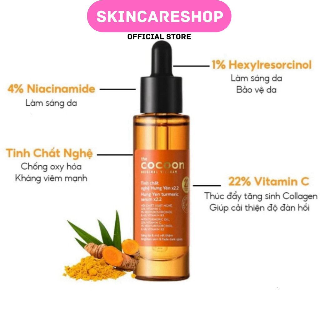 Tinh Chất Cocoon Nghệ Hưng Yên C22 với 22% vitamin C  Sáng Da Chuyên Sâu & mờ vết thâm 30ml SKINCARE
