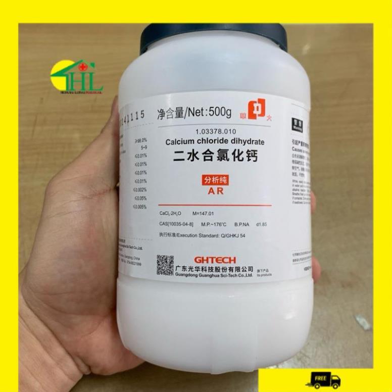 Calcium Chloride CaCl2.2H2O 500g – Hóa chất thí nghiệm AR tinh khiết >98%