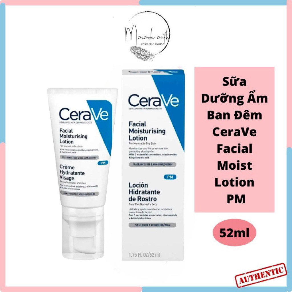 [Chính Hãng] Kem Dưỡng Ẩm Cerave Ban Đêm Phục Hồi Da 52ml cho mặt CeraVe Facial Moisturising Lotion 