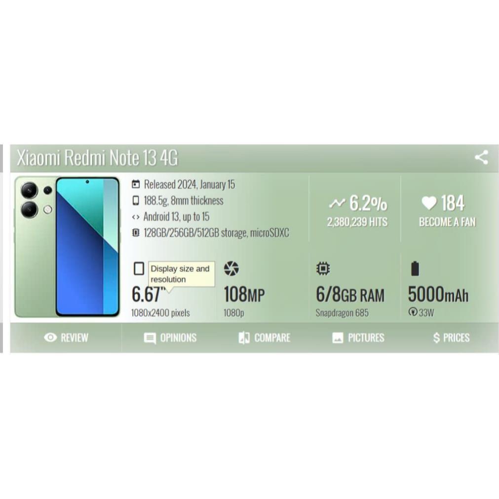 Lưng vỏ xiaomi redmi note 13 4g zin, lưng pin, nắp lưng vỏ redmi 23129RAA4G, 23124RA7EO